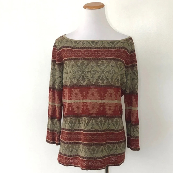 Lauren Ralph Lauren Linen Aztec Sweater Large - Picture 1 of 5